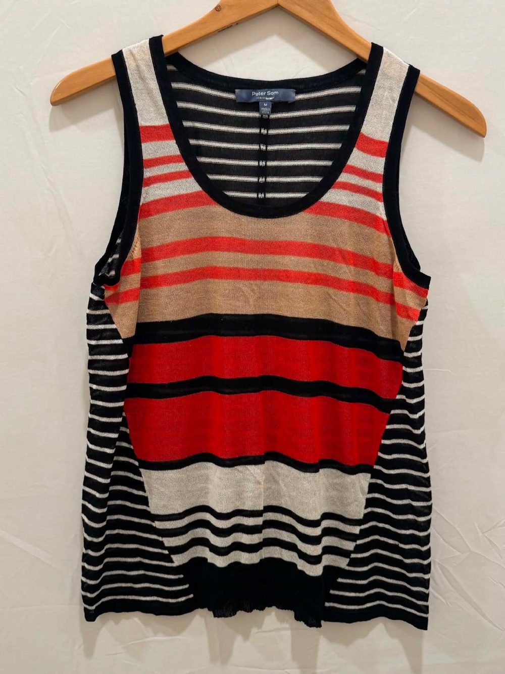 Peter Som Women Red, Black & Cream Striped Sleeveless Knit Tank medium